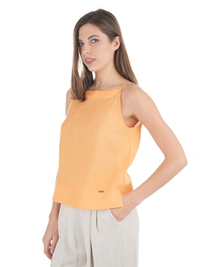 Laneni gornji deo sa bretelama u svetlo narandžastoj boji | NOVO - 9