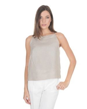 Laneni top sa bretelama u prirodnoj boji | Pure cotton and linen collection - 1