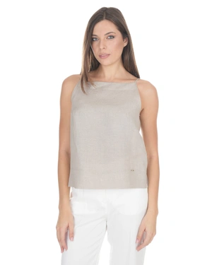 Laneni top sa bretelama u prirodnoj boji | Pure cotton and linen collection - 2