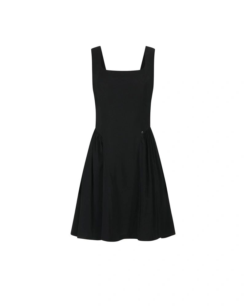 Little black dress with straps, defined waist, and flared skirt | Dresses