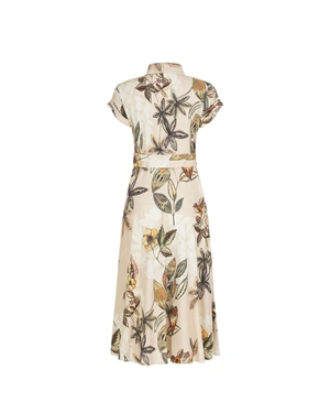 Long beige shirt dress with short sleeves and a floral pattern | Dresses - 7