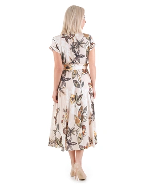 Long beige shirt dress with short sleeves and a floral pattern | Dresses - 10