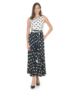 Long black and white viscose dress with contrasting dot pattern | Dresses - 8
