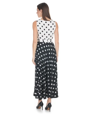 Long black and white viscose dress with contrasting dot pattern | Dresses - 9