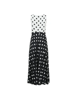 Long black and white viscose dress with contrasting dot pattern | Dresses - 10