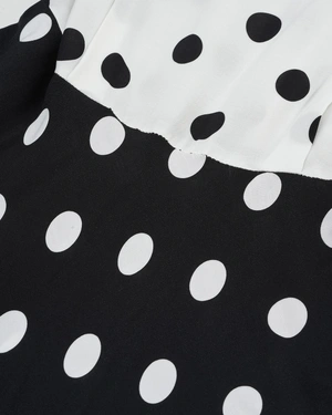 Long black and white viscose dress with contrasting dot pattern | Dresses - 11
