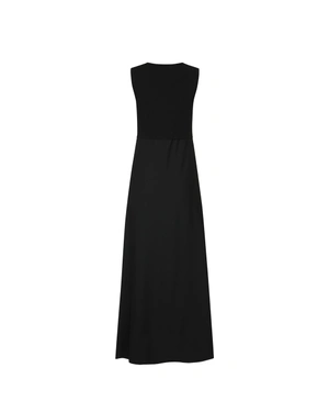 Long black sleeveless knit dress with a fitted top and slightly flared bottom | SUMMER COLLECTION OUTLET - 1