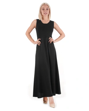 Long black sleeveless knit dress with a fitted top and slightly flared bottom | SUMMER COLLECTION OUTLET - 3