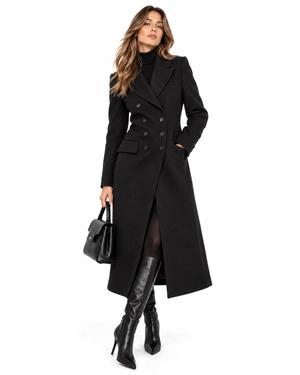 Long black wool coat with double-breasted fastening | Outwear | Dika.com - 1 Long black wool coat with double-breasted fastening | Outwear - 1