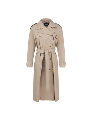 Long cotton trench coat in beige with belt and double-breasted fastening | COLLECTION - 5