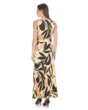 Long dress made of certified viscose in a beige and black color palette | Dresses - 3