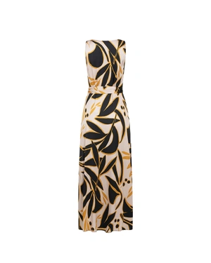 Long dress made of certified viscose in a beige and black color palette | Dresses - 4