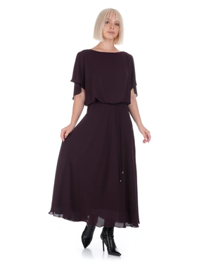Long dress with gathered hem in burgundy | Dresses - 1