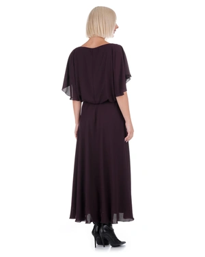 Long dress with gathered hem in burgundy | Dresses - 3