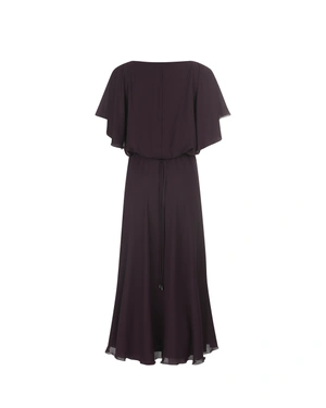 Long dress with gathered hem in burgundy | Dresses - 4