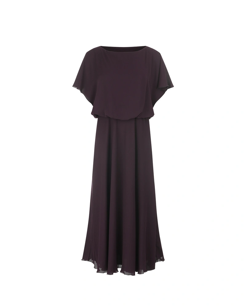 Long dress with gathered hem in burgundy | Dresses