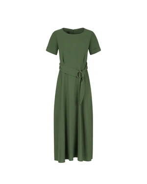 Long green viscose dress with short sleeves and a fabric belt | Dresses | Dika.test Long green viscose dress with short sleeves and a fabric belt | Dresses