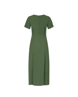 Long green viscose dress with short sleeves and a fabric belt | Dresses | Dika.test - 1 Long green viscose dress with short sleeves and a fabric belt | Dresses - 1