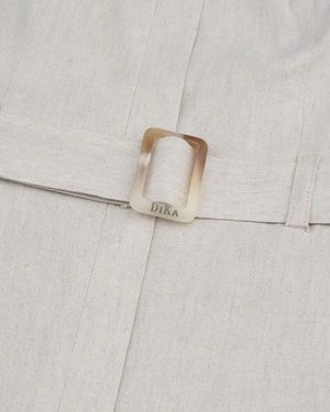 Long linen and viscose dress with a belt and hidden buttons in ecru color | Dresses - 4