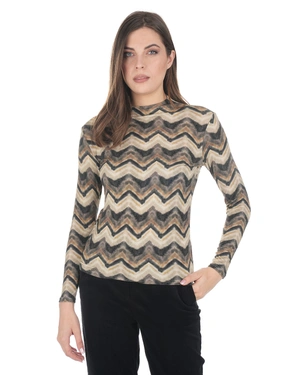 Long-sleeve blouse with a contrasting zigzag pattern | T-shirts and Tops - 1