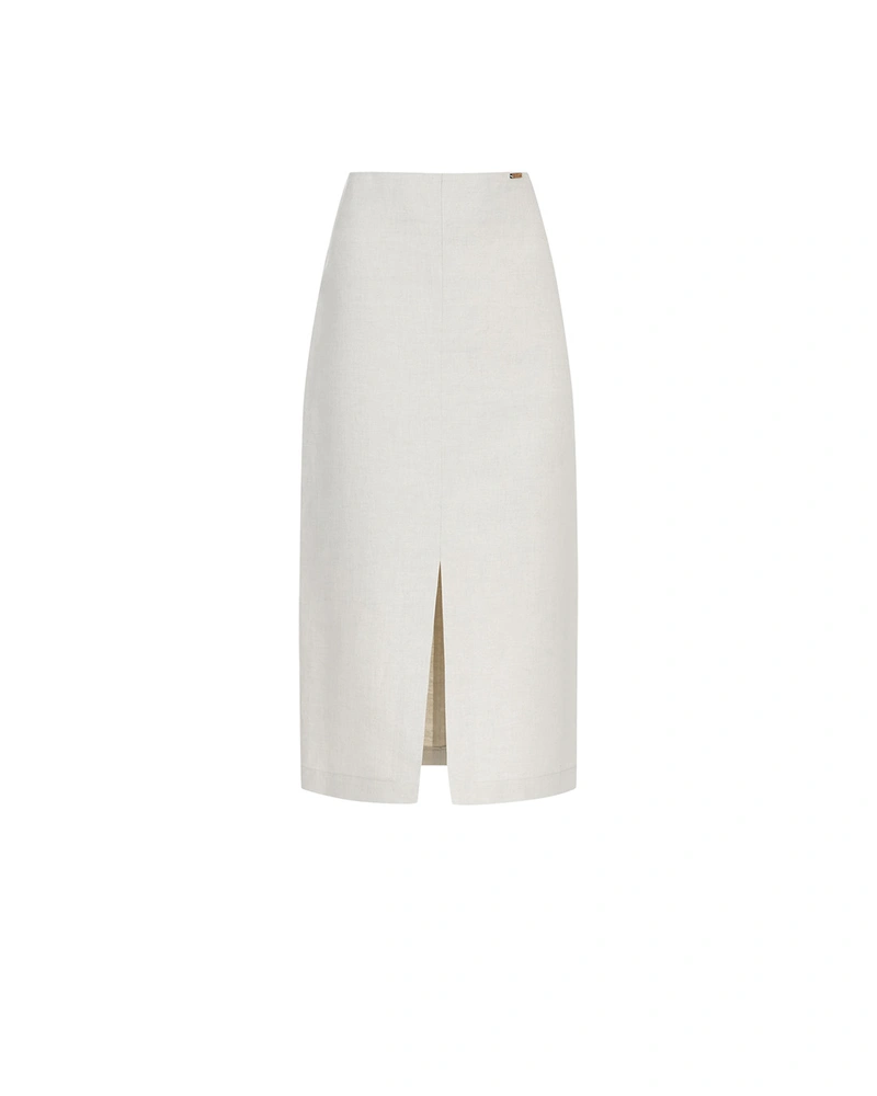 Long straight skirt from cotton and linen with a slit in natural color | Skirts and Shorts
