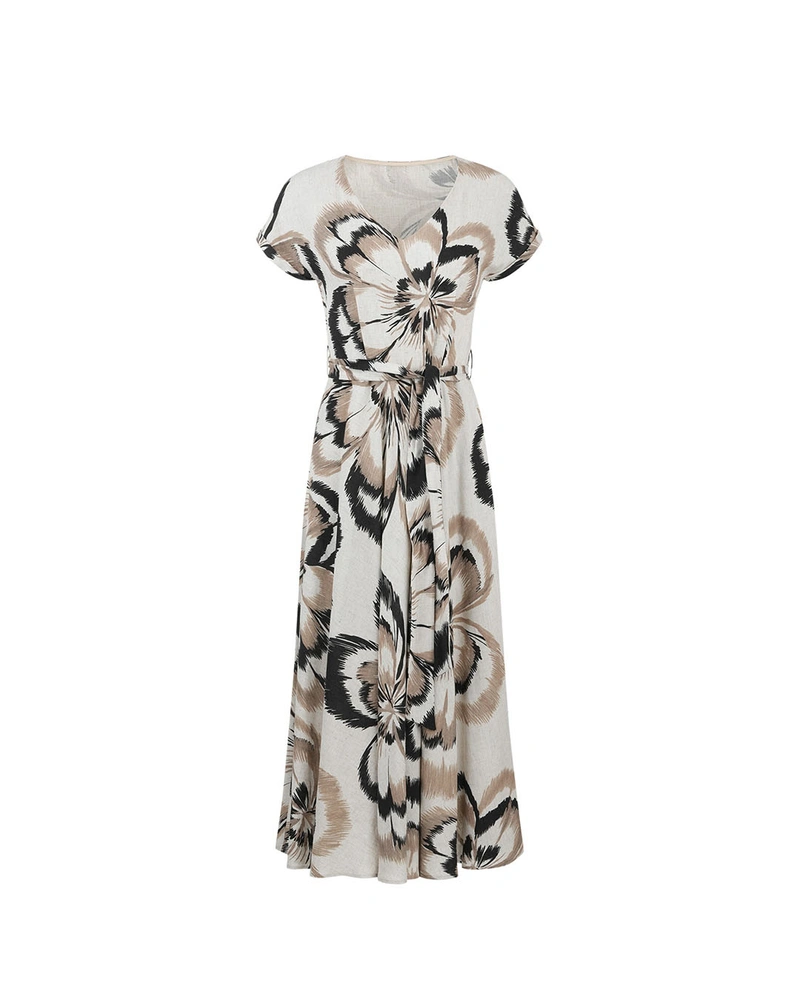 Duga letnja haljina sa cvetnim printom u bež tonovima | Haljine