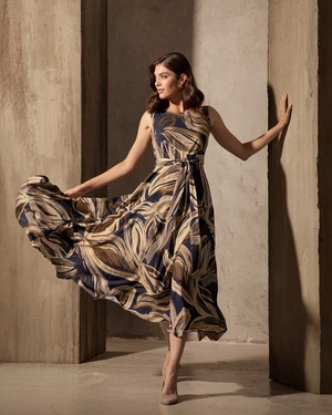 Long viscose dress with a stylized contrasting print | Dresses - 1