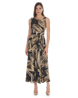 Long viscose dress with a stylized contrasting print | Dresses - 5