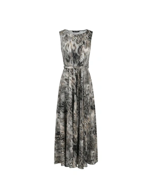 Long viscose dress with abstract paisley print in muted grey tones | Dresses - 6