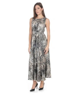 Long viscose dress with abstract paisley print in muted grey tones | Dresses - 7