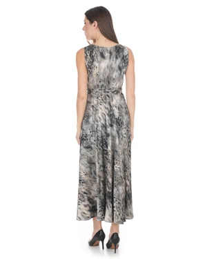 Long viscose dress with abstract paisley print in muted grey tones | Dresses - 9