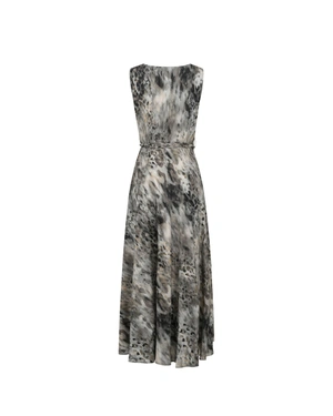 Long viscose dress with abstract paisley print in muted grey tones | Dresses - 10