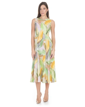 Long viscose dress with an abstract art print in green hues | Casual - 1