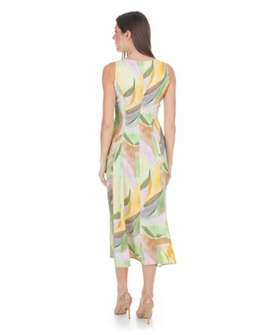Long viscose dress with an abstract art print in green hues | Casual - 3
