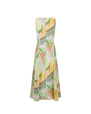 Long viscose dress with an abstract art print in green hues | Casual - 4