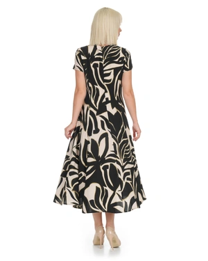 Long viscose dress with beige and black print | | Dika.ge - 5 Long viscose dress with beige and black print | - 5