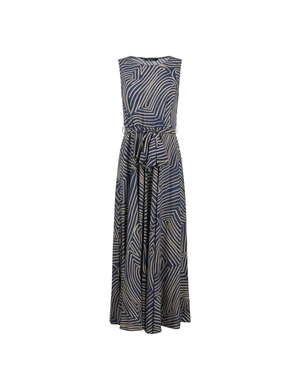 Long viscose dress with dark blue and beige print | NEW - 6