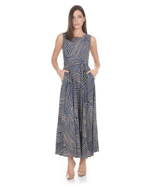 Long viscose dress with dark blue and beige print | NEW - 7
