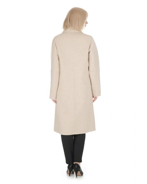 Long women's cashmere-blend coat in ecru | Outwear | Dika.com - 4 Long women's cashmere-blend coat in ecru | Outwear - 4