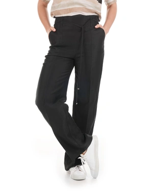 Loose black trousers with high waist and tie | Trousers | Outlet DiKa - 3 Loose black trousers with high waist and tie | Trousers - 3