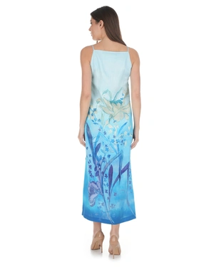 Rochie maxi albastră cu imprimeu floral artistic | NOUTATI - 2