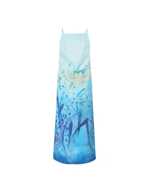 Rochie maxi albastră cu imprimeu floral artistic | NOUTATI - 3