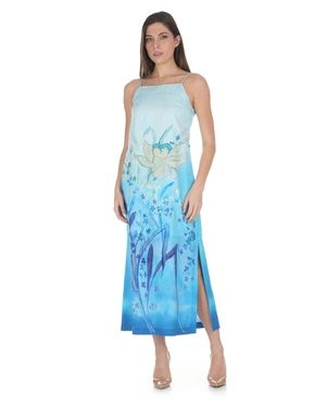 Rochie maxi albastră cu imprimeu floral artistic | NOUTATI - 5