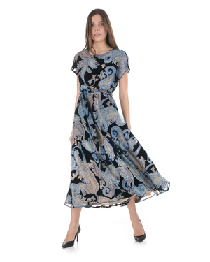 Maxi dress with paisley motifs on a black background | Dresses - 1
