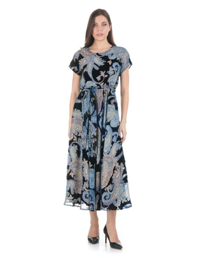 Maxi dress with paisley motifs on a black background | Dresses - 2