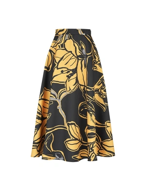 Midi skirt with contrasting floral print in mustard | COLLECTION - 8
