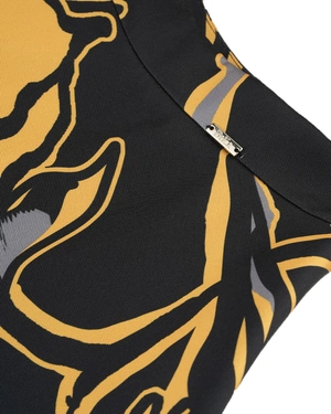 Midi skirt with contrasting floral print in mustard | COLLECTION - 9