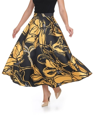 Midi skirt with contrasting floral print in mustard | COLLECTION - 12