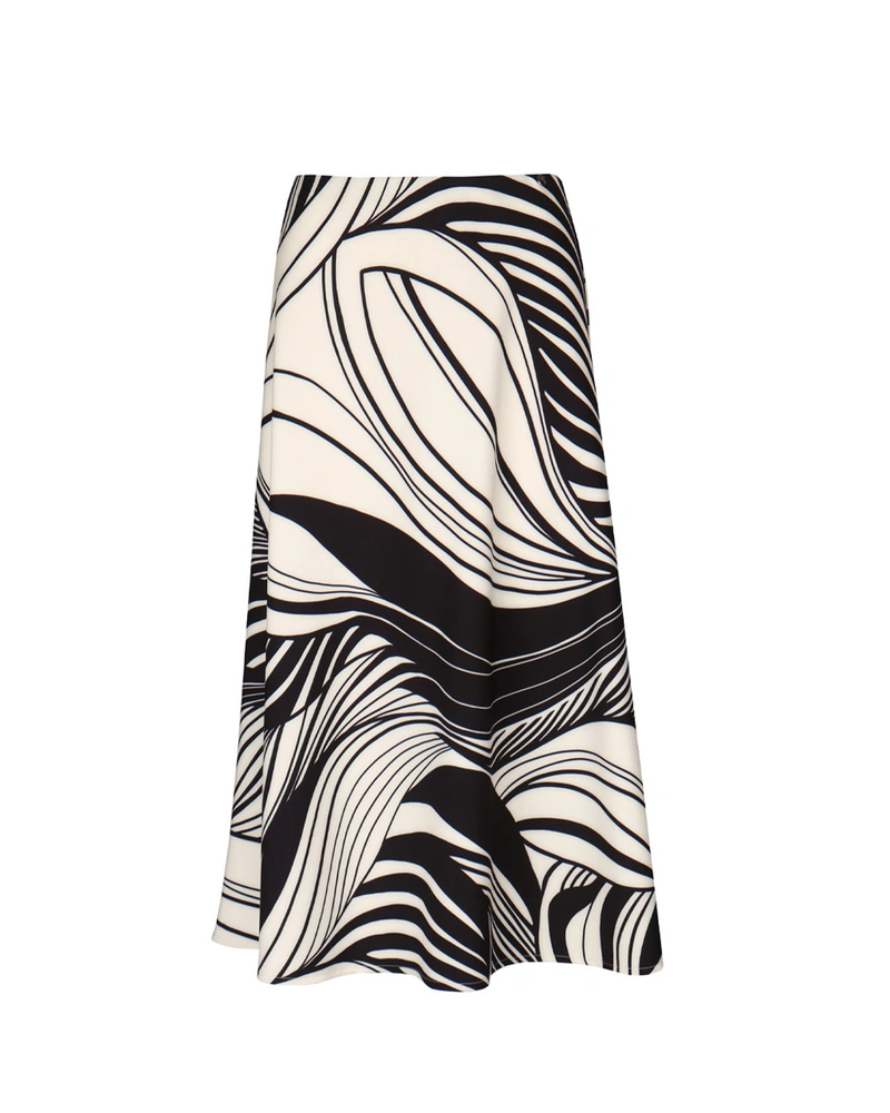 Midi skirt with stylized black and ecru print | Skirts and Shorts