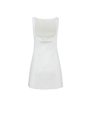 Minimalist white dress with deep neckline, back ribbon, and zip fastening | Casual collection - 4